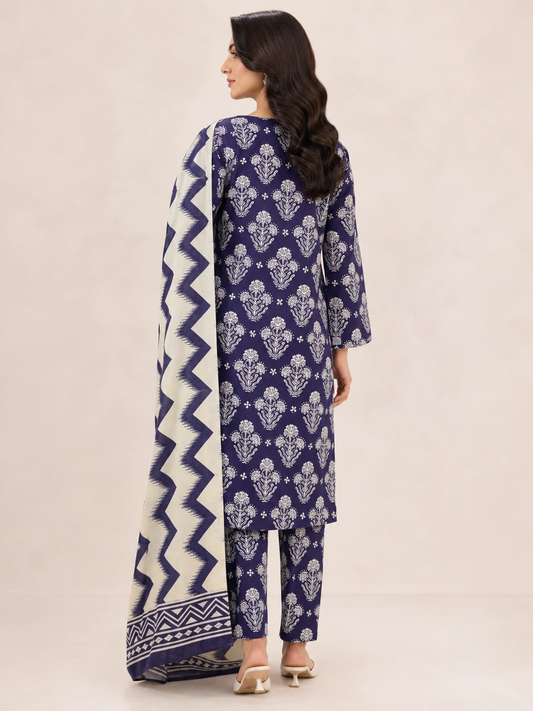 Majestic Indigo Heritage - Timeless Block Print Unstitched 3-Piece Suit