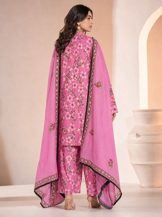 Blossom Serenity - Pink Floral Unstitched 3-Piece Suit