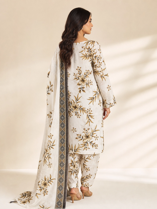 Earthy Bloom - The Serene Brown Floral 3 Piece Unstitched Lawn Suit