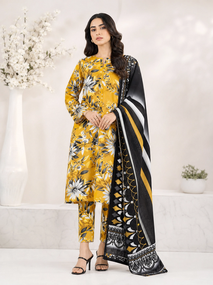 Golden Radiance - Unstitched 3-Piece Vibrant Yellow Floral Lawn Suit