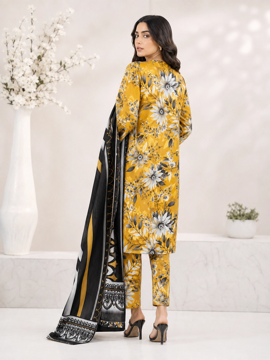 Golden Radiance - Unstitched 3-Piece Vibrant Yellow Floral Lawn Suit