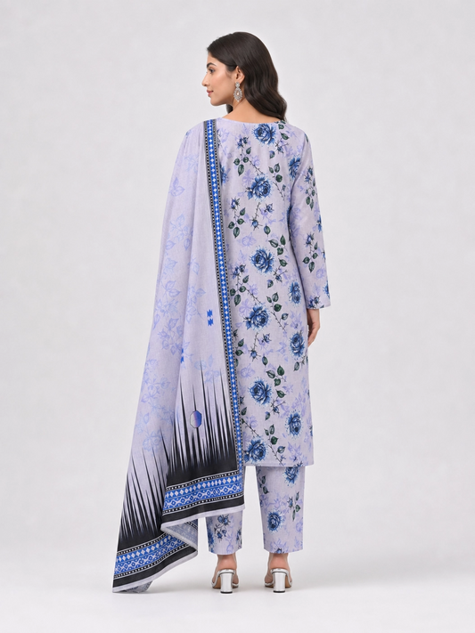 Azure Whisper - The Elegant Blue Rose Unstitched 3-Piece Suit