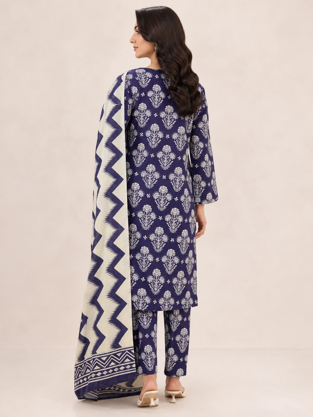 Majestic Indigo Heritage - Timeless Block Print Unstitched 3-Piece Suit