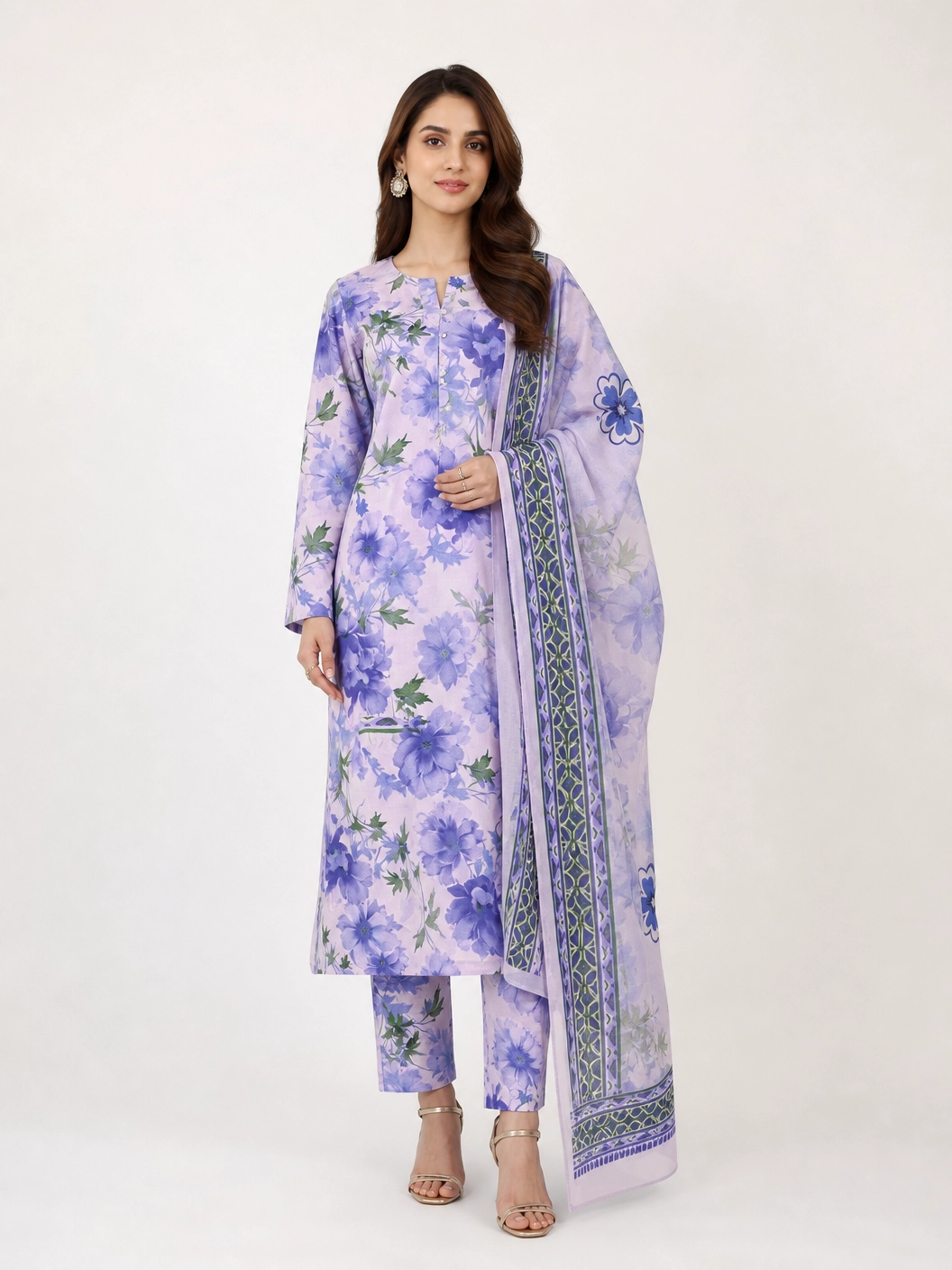 Lilac Serenity - Graceful Purple Floral Unstitched 3-Piece Ensemble