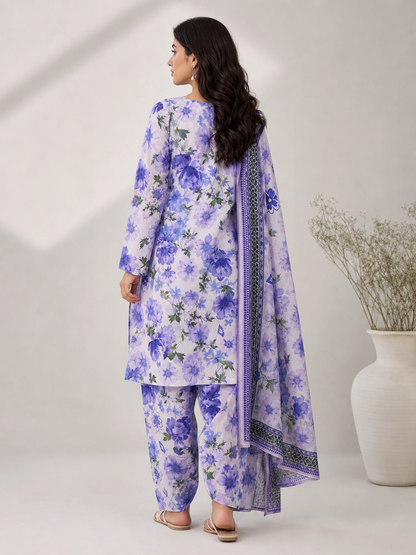 Lilac Serenity - Graceful Purple Floral Unstitched 3-Piece Ensemble
