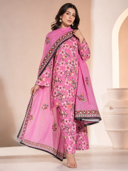 Blossom Serenity - Pink Floral Unstitched 3-Piece Suit