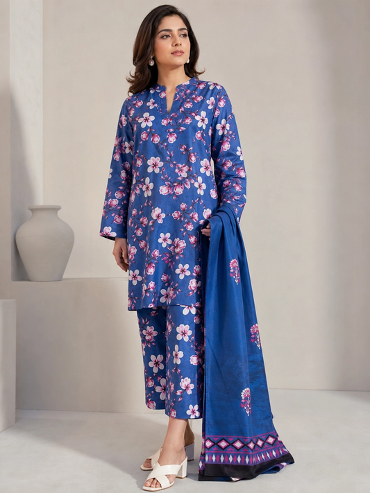 Ocean Blossom - Blue Floral Unstitched 3-Piece Suit