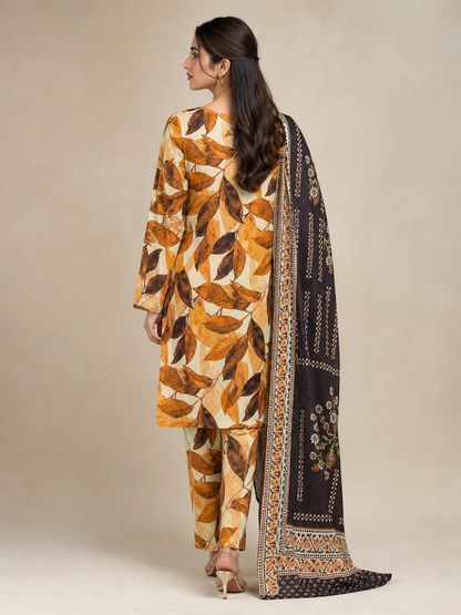 Autumn Leaves - Rustic Orange & Brown Foliage 3 Piece Unstitched Lawn Suit