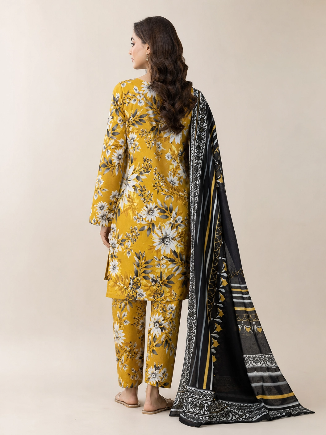 Golden Marigold - Radiant Mustard Yellow & White Floral 3 Piece Unstitched Lawn