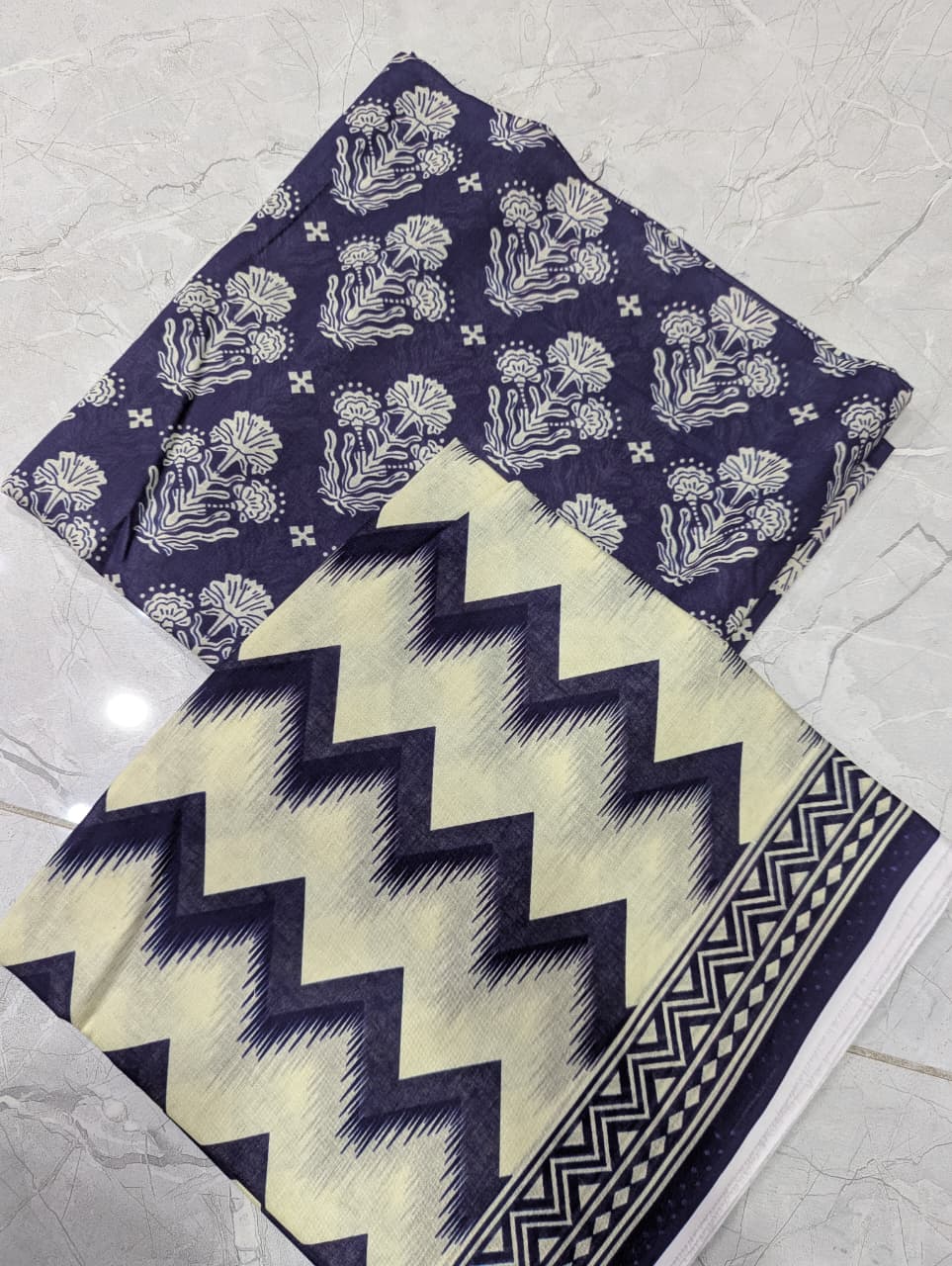 Majestic Indigo Heritage - Timeless Block Print Unstitched 3-Piece Suit