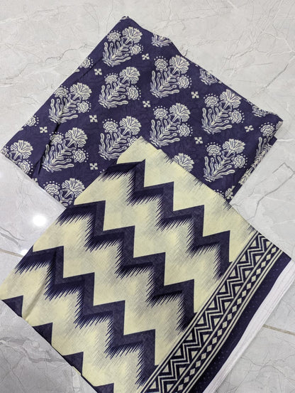 Majestic Indigo Heritage - Timeless Block Print Unstitched 3-Piece Suit