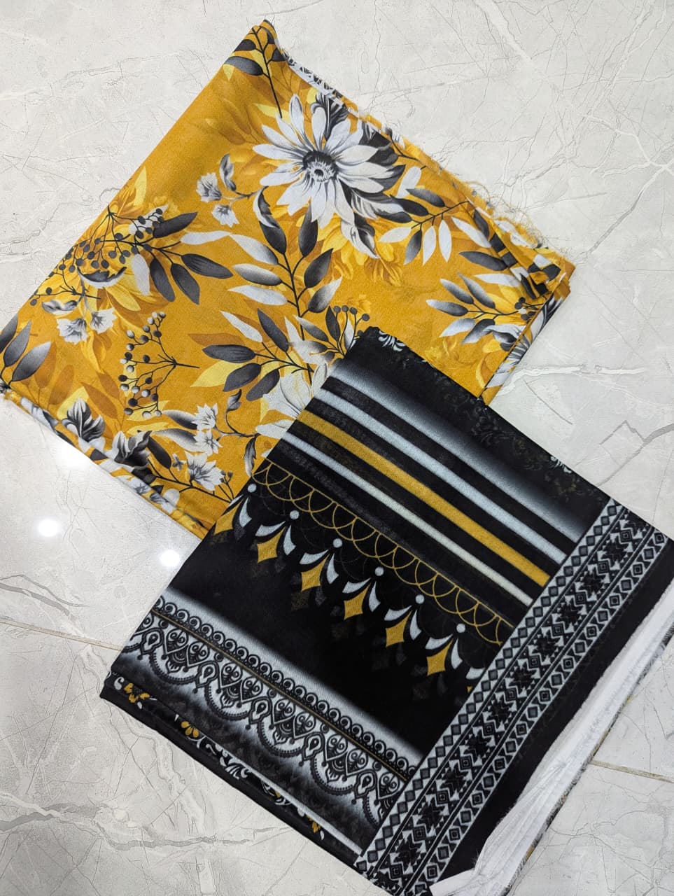 Golden Marigold - Radiant Mustard Yellow & White Floral 3 Piece Unstitched Lawn