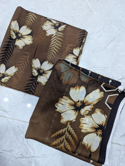 Forest Bloom - The Elegant Brown Floral 3 Piece Unstitched Lawn Suit