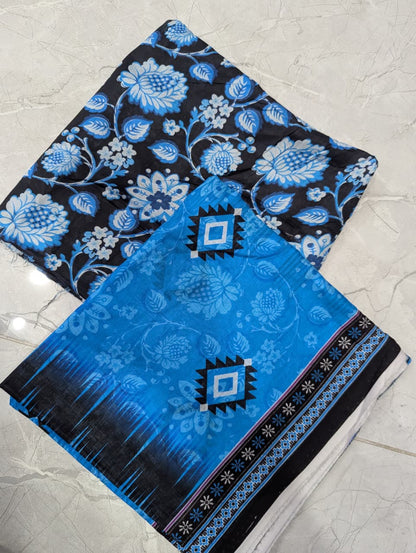 Midnight Bloom - Unstitched 3-Piece Black & Blue Floral Statement Lawn