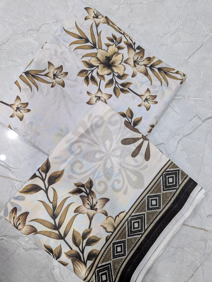 Timeless Bloom - Unstitched 3-Piece Luxury Lawn Suit - Brown & Beige Floral