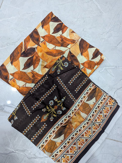 Autumn Leaves - Rustic Orange & Brown Foliage 3 Piece Unstitched Lawn Suit